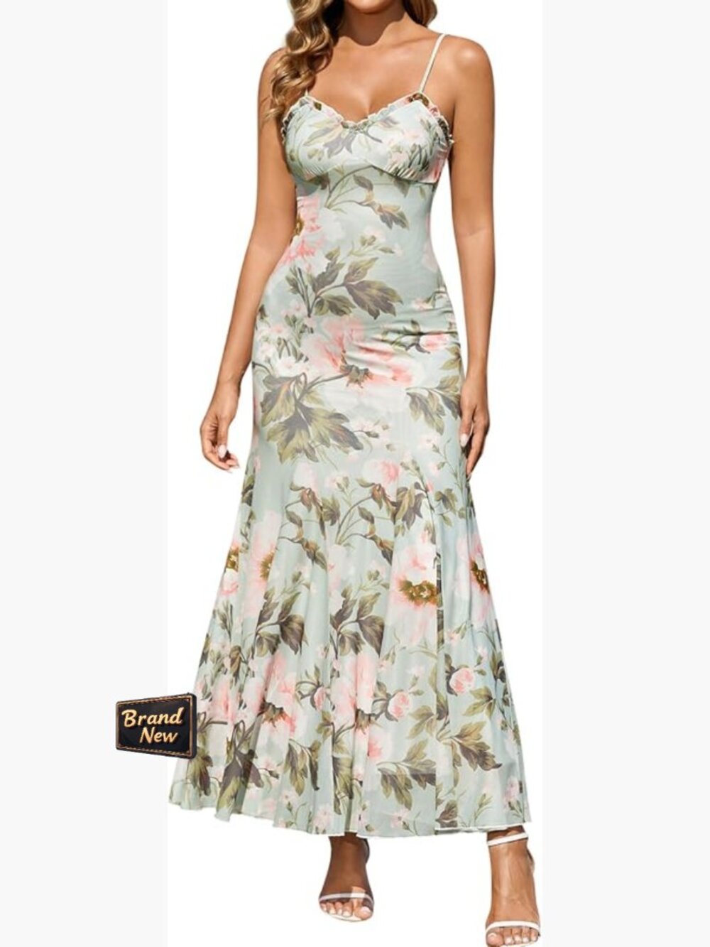 Lace Spaghetti Strap Floral Maxi Dress Flowy Ruffle Long Sundress Wedding Guest